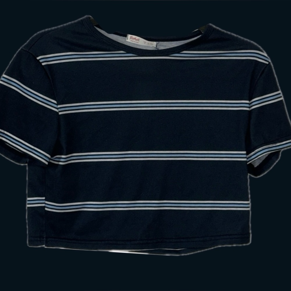 Romwe Striped Crop Tee Size M